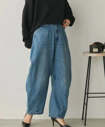 새상품 Sans Souci 배기 커브 청바지 데님 허리밴딩