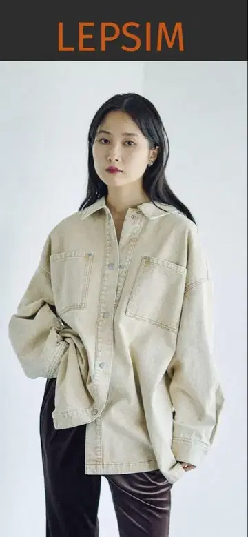 LEPSIM 프린지 패치 BIG 데님 셔츠