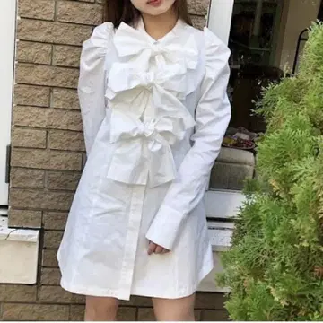 원스포 원피스 리본 셔츠 원피스 블랙