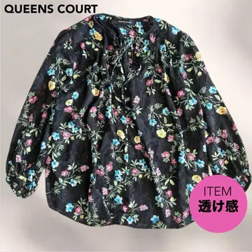 QUEENS COURT 올 패턴 오팔 프린트 보타이 블라우스