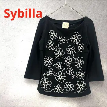 Sybilla 꽃무늬 자수 오부 소매 울 100% 니트 상의