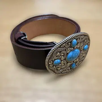 가죽 벨트 터콰이즈 버클 빈티지