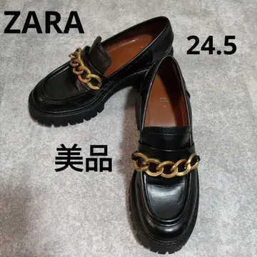 [새상품급] ZARA 체인 로퍼 통굽 블랙 골드 24.5cm