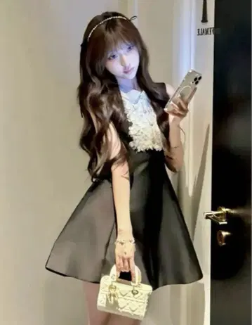 miu 스타일 슬리브리스 원피스 미니 원피스 플레어 원피스 왕홍