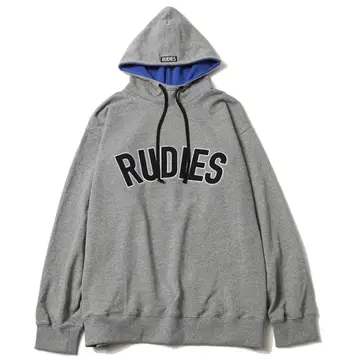 RUDIES 로고 와펜 맨투맨 풀오버 후드티 그레이 XL