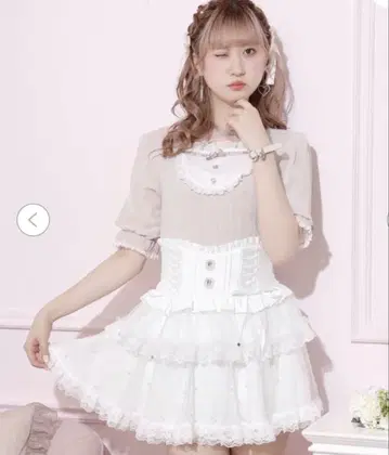 NOEMIE 백리본 펄 튤 티어드 치마바지 화이트 양산