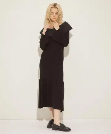 DEICY 2way 오프숄더 콤비 니트 원피스 블랙
