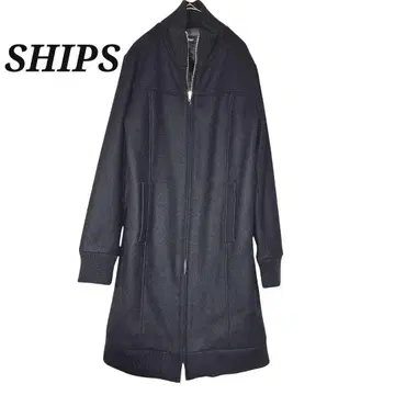 SHIPS 쉽스 롱 울 코트 일본제 90s 리브 블랙 스탠드 넥