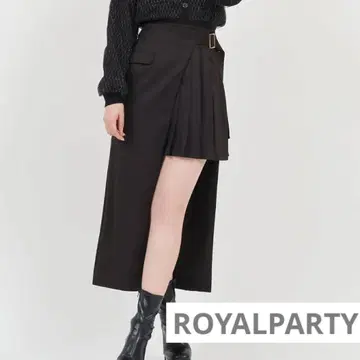ROYALPARTY 이너 플리츠 미니 비대칭 스커트