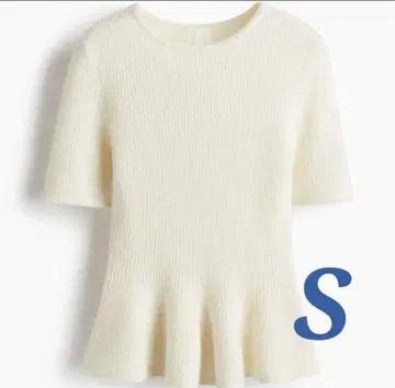H&M 페플럼 니트 RIB-KNIT PEPLUM TOP 크림 S