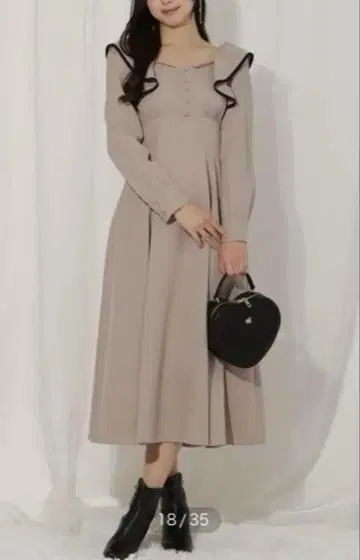 WILLSELECTION 배색 파이핑 프릴 원피스 (베이지)