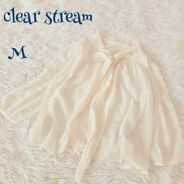 빈티지 도트 무늬 보타이 리본 비침 블라우스 셔츠 M 페미닌