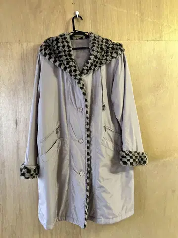 베이지 후드 부착 롱 코트 빅 루즈한 사이즈