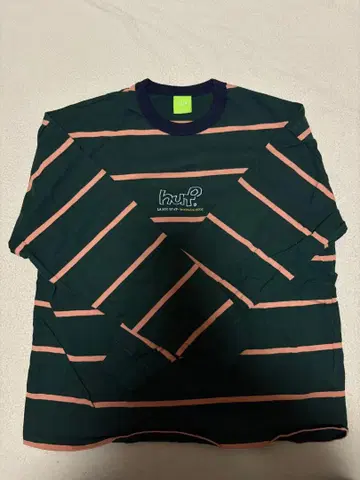 HUF 다크 그린 오렌지 스트라이프 긴팔 티셔츠
