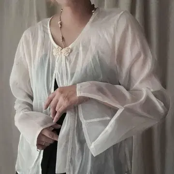 차이나 셔츠 블라우스 시어 셔츠 시스루 화이트
