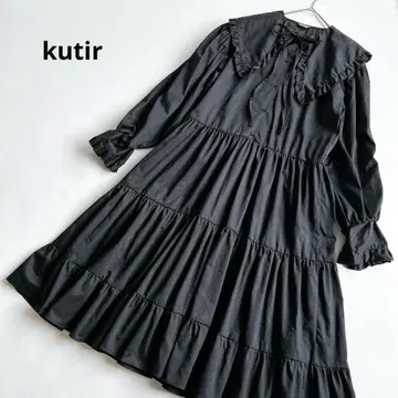 kutir 쿠티르와 레트로 빅 옷깃 티어드 프릴 원피스 블랙 S