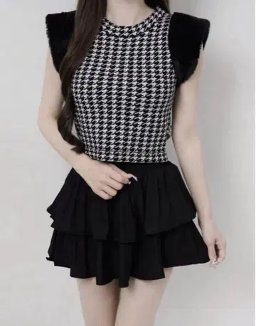 루미뇽 Houndstooth fur knit top 블랙