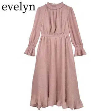 에블린 도트 플리츠 롱 원피스 플레어 핑크 베이지