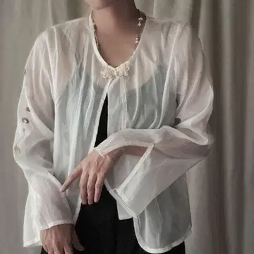 차이나 셔츠 시어 셔츠 시스루 블라우스 달의 차고 기울어짐