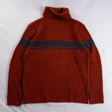빈티지 구제 의류 90s 터틀넥 입체 리브 보더 홍차 니트