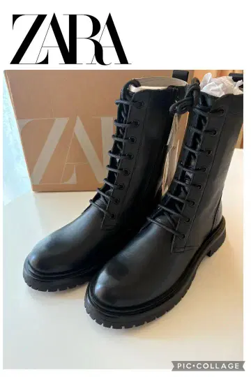 미사용 ZARA 자라 트랙 밑창 플랫 앵클부츠 블랙