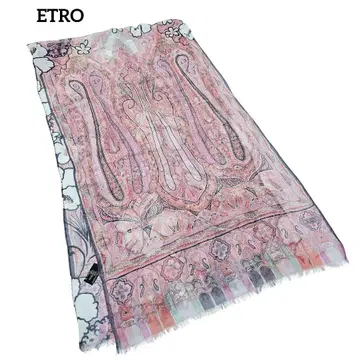 ETRO 스톨 130 x 38 쉬폰 핑크 퍼플 실크 페이즐리