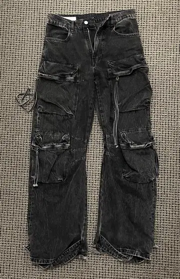 블랙 카고 데님 팬츠