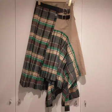 [새상품급] Sacai 체크 절개 플리츠 랩 스커트