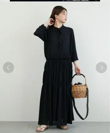 GALLARDAGALANTE x 오쿠사 나오코 셔링 티어드 긴팔 원피스