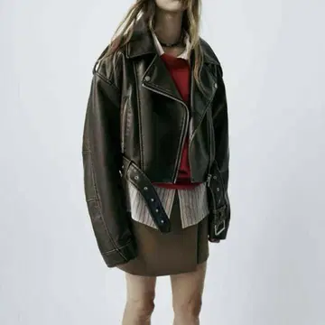 미사용에 가까운 ZARA 더블 바이커 자켓 스모키 올리브 M