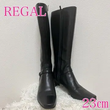 REGAL 롱 부츠 사이드 지퍼 가죽 천연 가죽 블랙 23cm