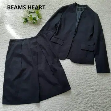 빔즈 트위드 스커트 수트 노카라 자켓 L 포멀 네이비