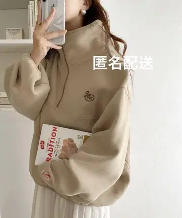 속기모 퀼팅 백 절개 하프 지퍼 오버 사이즈 풀오버
