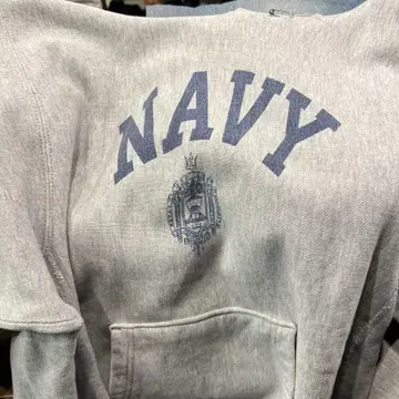 Navy 로고 그레이 후드티