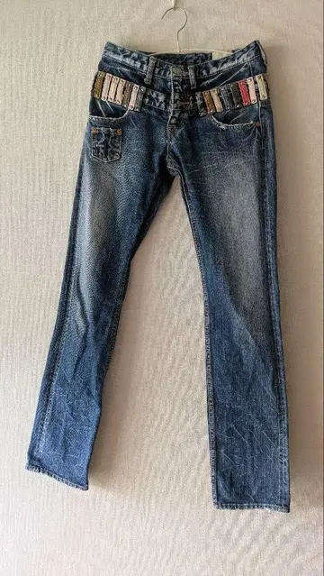 ANTGAUGE 더블 벨트 데미지 가공 데님 팬츠