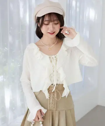 MAJESTIC LEGON 프릴 칼라 리본 가디건