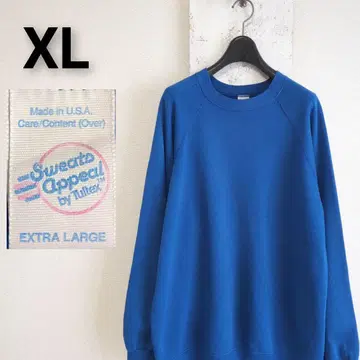 90s USA제 무지 맨투맨 블루 플레인 래글런 슬리브 XL