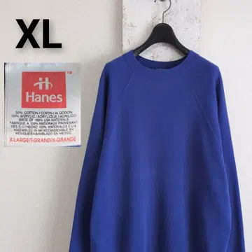 90s USA Hanes 무지 맨투맨 블루 래글런 슬리브 XL