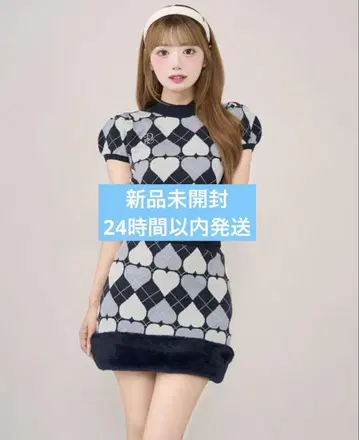 미개봉 새상품 다리치 아가일 하트 체크 니트 셋업 네이비