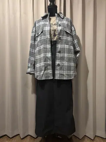 체크 셔츠 점프수트 (2세트)