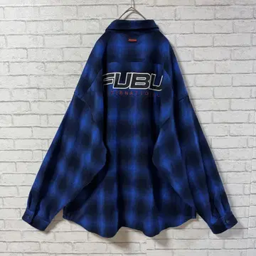 레어 FUBU 후부 옴브레 체크 긴팔 셔츠 플란넬 셔츠 자수 로고 L