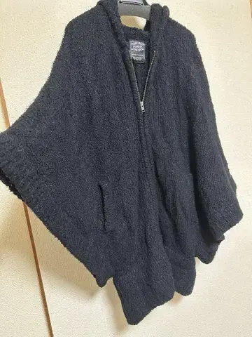 MURUA 후드 부착 보아 판초 블랙