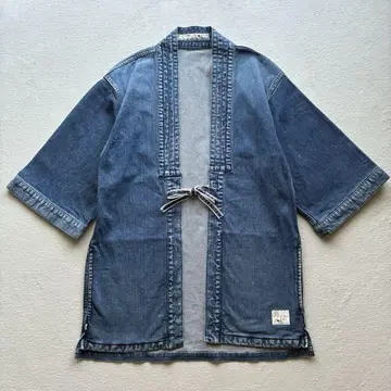 블루 사쿠라 전통 데님 기모노 자켓 스트레치 사이즈 소 일본제 진품