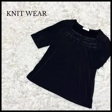 [ KNIT WEAR ] 스퀘어넥 반팔 상의 블랙 여성용 레이스