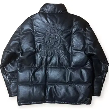 산토리 BOSS 10주년 기념 엠보싱 로고 천연 가죽 다운 자켓 블랙 M