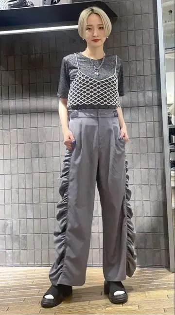 JEANASIS 사이드 개더 와이드 팬츠