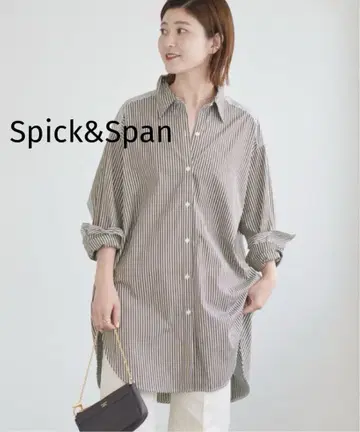Spick & Span 인기형 콤비네이션 스트라이프 튜닉 셔츠
