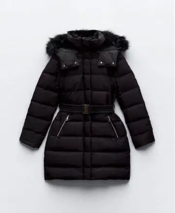 ZARA 자라 인조 모피 데드 다운 블랙