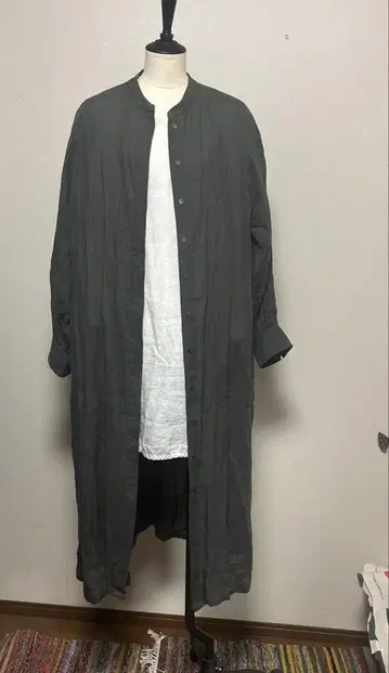 그레이 롱 셔츠 원피스 긴팔 허리 리본 포함