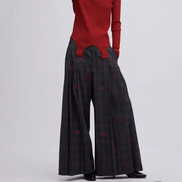 Ameri VINTAGE CHECK FLOWER PLEATS PANTS